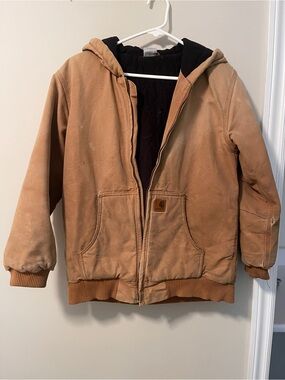Carhartt Tan Hooded Work Jacket with Black Lining